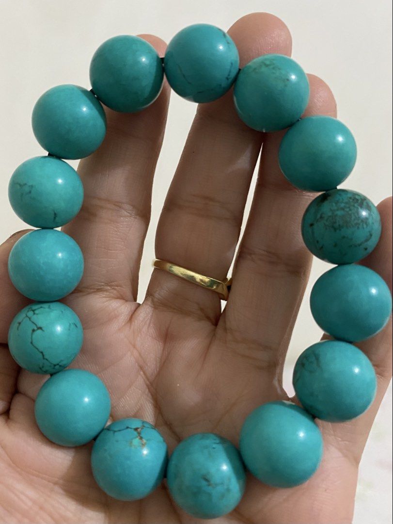 NATURAL TURQUOISE BRACELET 14MM (Category: Bracelets) located in Las Pinas. Submitted by dnbshphb (Listing ID 1465030425, Image 3). Description: Natural Turquoise Bracelet 14mm 17-9 cm wrist size Brandnew No COD.