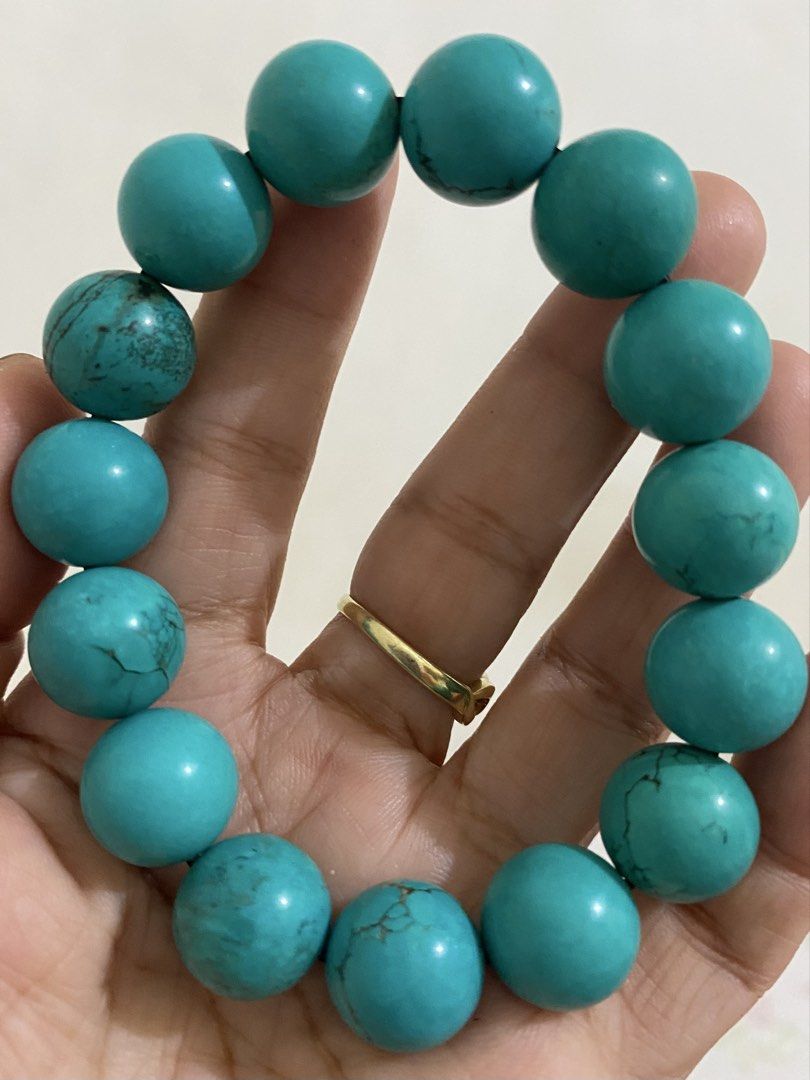 NATURAL TURQUOISE BRACELET 14MM (Category: Bracelets) located in Las Pinas. Submitted by dnbshphb (Listing ID 1465030425, Image 2). Description: Natural Turquoise Bracelet 14mm 17-9 cm wrist size Brandnew No COD.