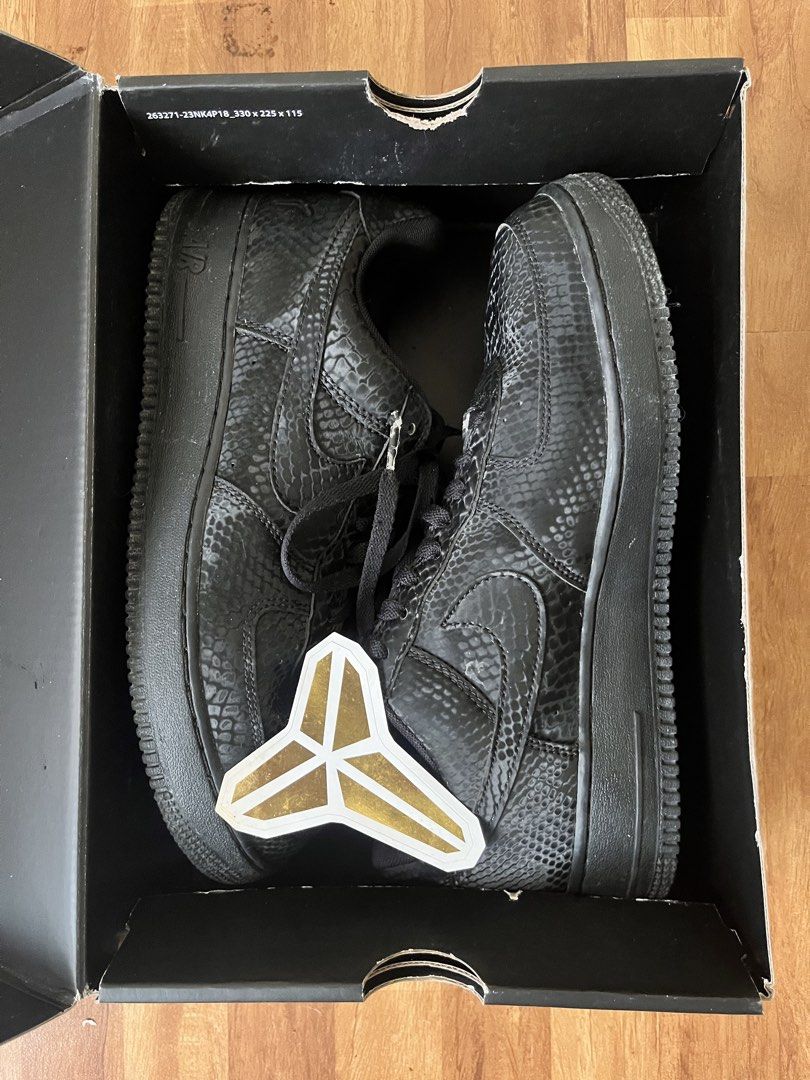 Nike Air Force 1 Low Kobe Bryant Black (Category: Sneakers) located in Kawit. Submitted by swiftstorm.d45173 (Listing ID 1465066694, Image 1). Description: Men’s Nike - Kobe Air Force 1 Low -with box and sticker -good as new -wala pa sa 10x nagamit😅 -color: black🖤 -men’s size: 10 US / 9 UK ORIGINAL!! bought last year November lang, wala pa pong 1yr.