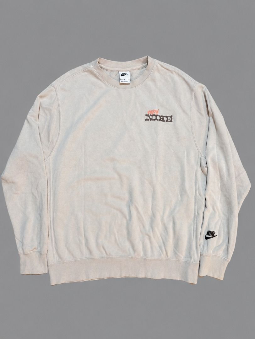 Nike Enjoy Nike Graphic Sweatshirt Beige (Category: Coats, Jackets and Outerwear) located in Caloocan City. Submitted by wildmountain.b14159 (Listing ID 1465016895, Image 3). Description: - Brand: Nike - Color: Classic beige - Fit: Relaxed, comfortable everyday pullover Nike NSW KR Han River Crew Light Bone sweatshirt Embossed design SIZE: Medium on tag DIMES: 21*26.5 CR: 9.5/10 Excellent Condition No Issue 🏷️450 + Shipping fee.