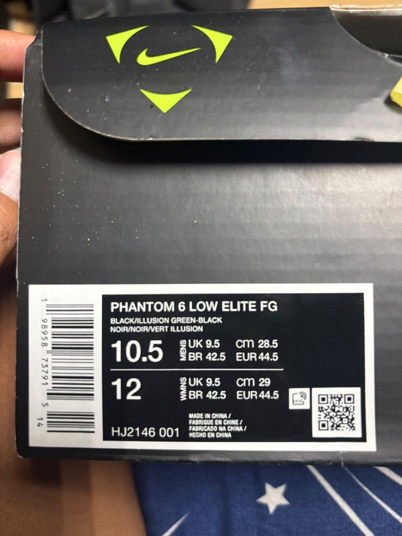 NIKE PHANTOM 6 LOW ELITE FG (Category: Racket and Ball Sports) located in Manila. Submitted by topthepenguin720 (Listing ID 1465048732, Image 3). Description: Size: 10.5 US Inclusion: Drawstring Bag Bought in Bootcamp PH (Brand New, have not wore yet) Payment First Policy through GCash .