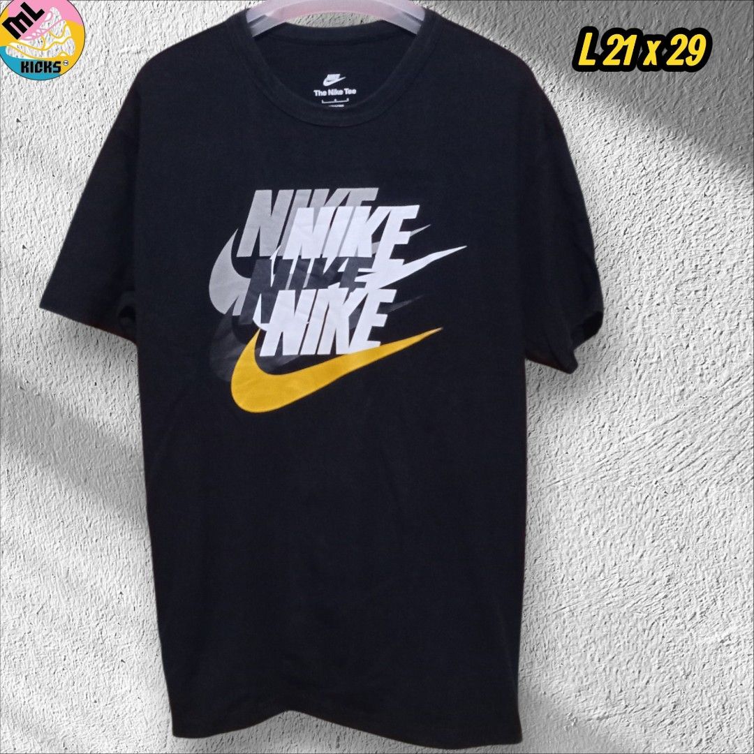 Nike Stacked Logo Graphic Tee Black (Category: Tshirts & Polo Shirts ) located in Manila. Submitted by okellorrai95403 (Listing ID 1465083850, Image 1). Description: - Brand: Nike (The Nike Tee line) - Color: Black with multi-color stacked chest print - Fit: Regular, classic crew neck, short sleeves - Measurements (Flat Lay): Width ~21 inches, Length ~29 inches - Condition: Clean and in great everyday wear condition.
