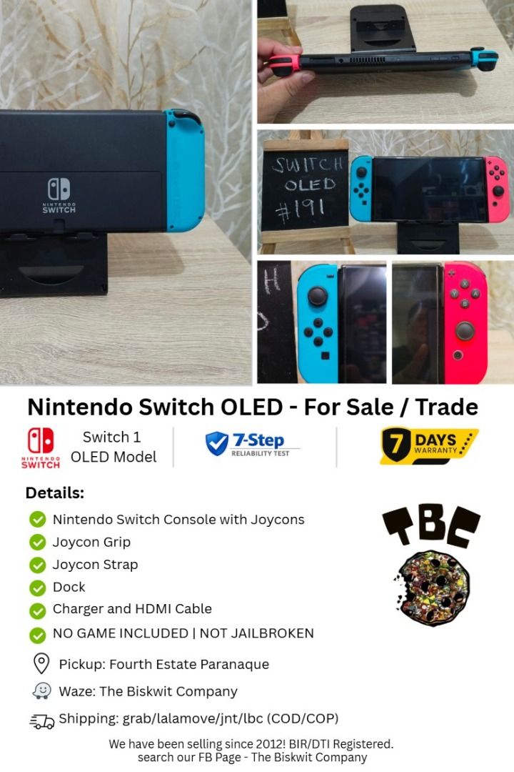 Nintendo Switch OLED Neon Super Fresh pa! (Category: Nintendo) located in Paranaque City. Submitted by thebiskwitcompany (Listing ID 1464995068, Image 1). Description: #191 Nintendo Switch Oled P10995 -Box, Unit, Charger, Joycons, Joycon Strap, Joycon Grip, Dock, HMDI -No Issue (buttons, analog, eshop, micro sd card reader, wifi etc) -with tempered glass since day 1 -like new and super fresh pa! Shipping through Lalamove, Grab, JNT, LBC (COD/COP)