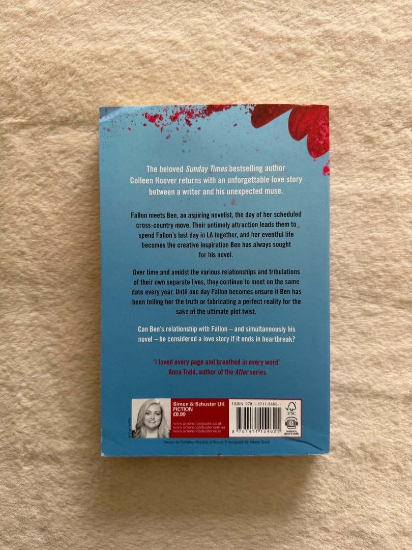 November 9 - Colleen Hoover (Category: Storybooks) located in Santiago. Submitted by bookworm_club (Listing ID 1465018429, Image 2). Description: 📚no cancellation, return or exchange. 📚secondhand books. some books are in good condition while some has minimal flaws (foxing, creases, dog-eared pages, etc.) 📚reasonable haggling is allowed. 💰MOP: For same day pickup - CASH & BANK TRANSFER For shipping or scheduled pickup - BANK TRANSFER 🚚MOD: •S