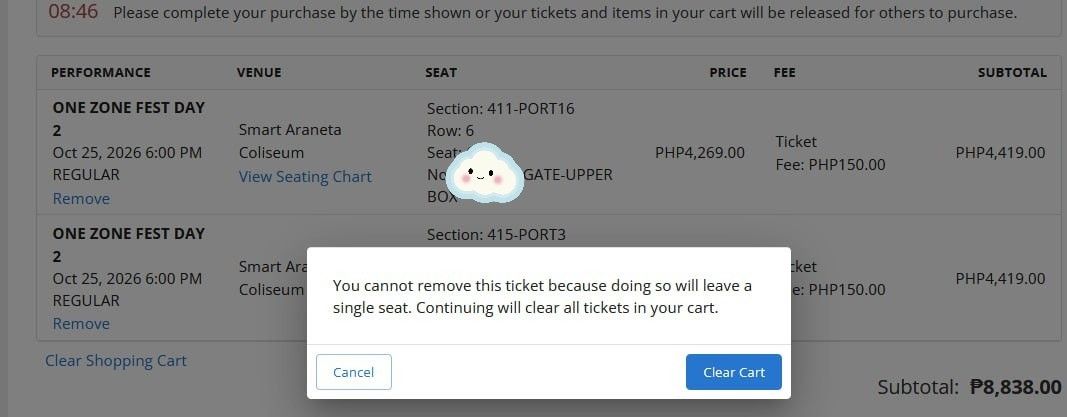 ONE ZONE FEST 2026 Day 2 Ticket SB19 UpperBox (Category: Events Tickets) located in Caloocan City. Submitted by kawaiimoshii (Listing ID 1465039786, Image 2). Description: - Event: One Zone Fest Day 2 - Date & Time: October 25, 2026 | 6:00 PM - Venue: Smart Araneta Coliseum (Green Gate) - Seat Details: Regular Section 411, Row 6 (Upper Box) UB - Authenticity: Purchased directly from TicketNet Online RFS: Please check the second image. I had to pu