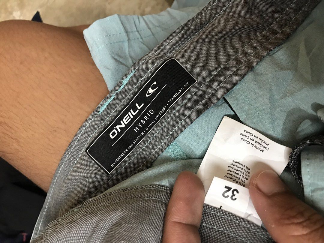 O'Neill Hybrid Hyperfreak Shorts Size 32 (Category: Shorts) located in Aloguinsan. Submitted by jayhooukay (Listing ID 1465063674, Image 3). Description: - stretchable - Brand/Model: O'Neill Hyperfreak Hybrid Shorts - Size: 32 Waist - Color: Light Blue - Material: 94% Polyester, 6% Elastane (Hyperfreak pro stretch fabric with Hyperdry technology) - Fit: Standard fit - Details: Button closure, zip fly, and back pocket - Origin: Made in China.