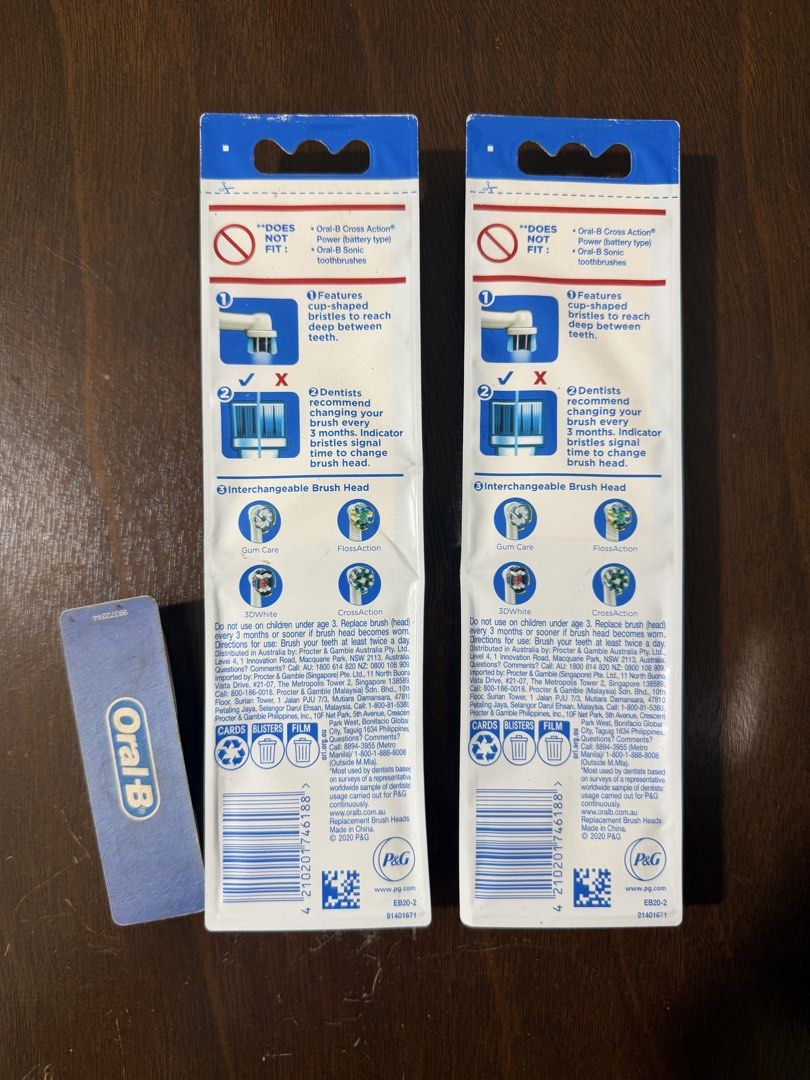 Oral-B Precision Clean Brush Heads EB20-2 (Category: Oral Care) located in Manila. Submitted by transbox (Listing ID 1465055541, Image 2). Description: - Total of 5 brush heads: 2 sealed packs (2 heads each) + 1 extra loose head - 100% authentic and brand new in original packaging - Compatible with Oral-B Genius, SmartSeries, PRO, TriZone, and Vitality handles - Cup-shaped bristles engineered to reach deep between teeth for a superior clean - Sta
