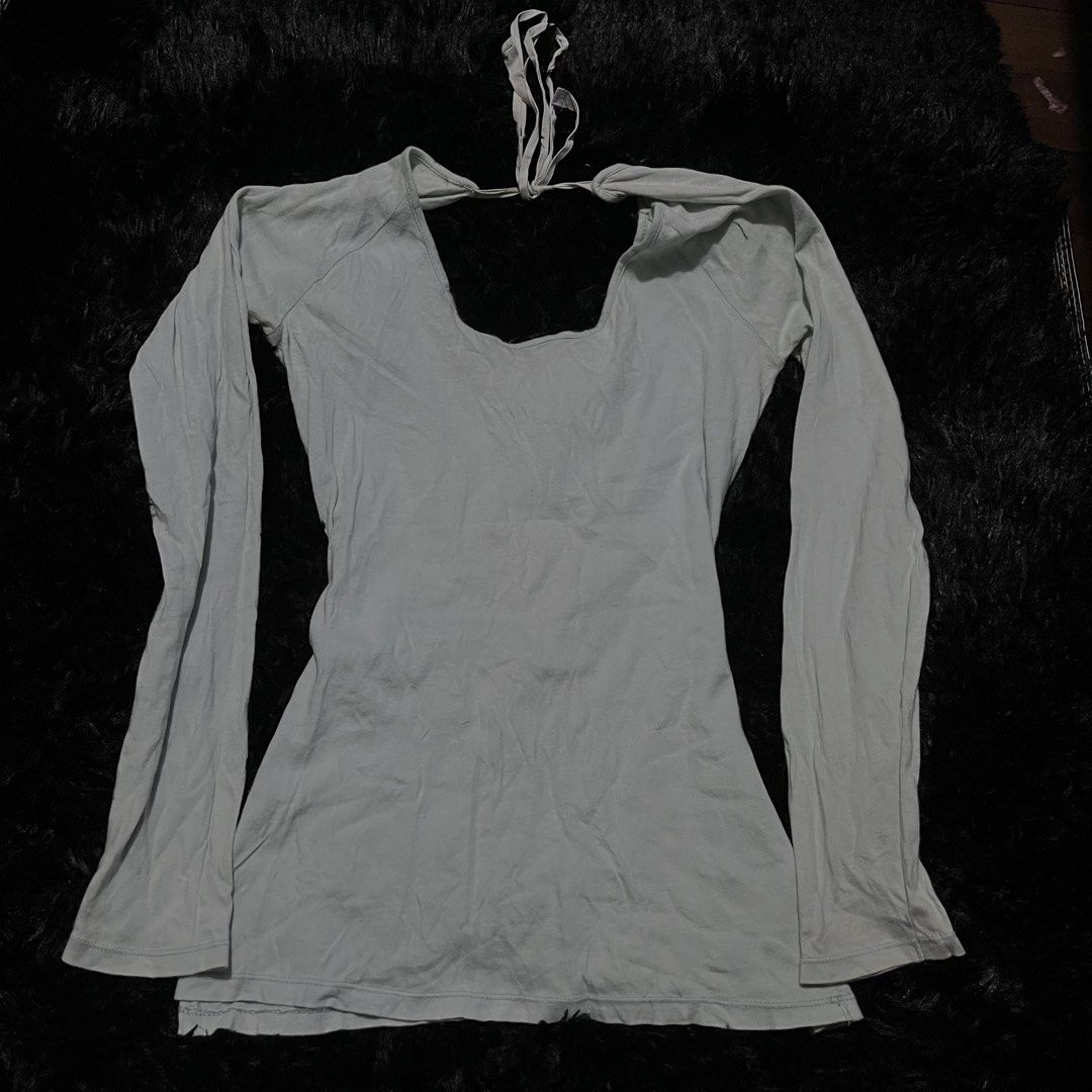 Pale Light Blue Halter Tie Backless Long Sleeve Top (Category: Longsleeves) located in Pasay City. Submitted by fromtheashes (Listing ID 1465069991, Image 1). Description: cab fit s-m cut tags.