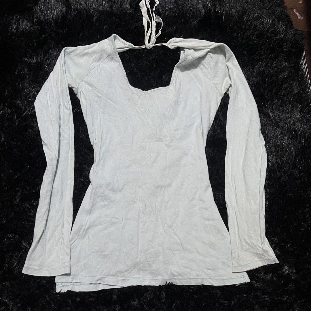 Pale Light Blue Halter Tie Backless Long Sleeve Top (Category: Longsleeves) located in Pasay City. Submitted by fromtheashes (Listing ID 1465069991, Image 2). Description: cab fit s-m cut tags.