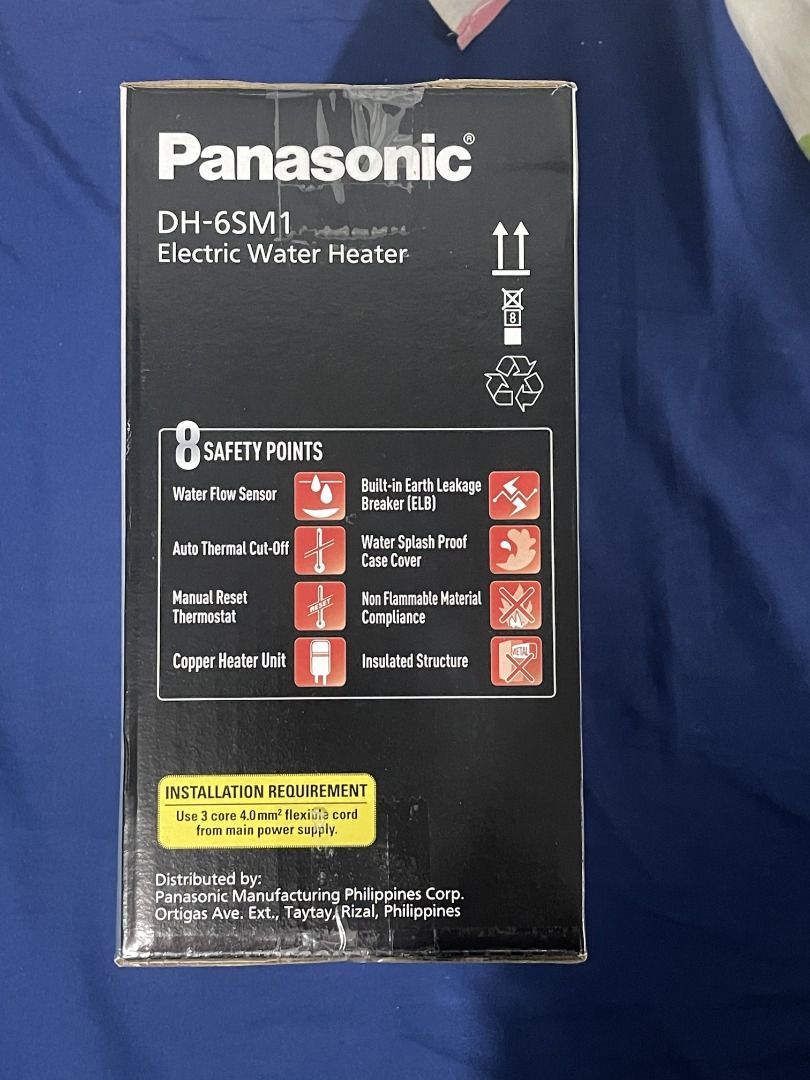 Panasonic DH-6SM1 Electric Multipoint Water Heater (Category: Water Heater & Instant Showers) located in Quezon City. Submitted by mcanayon (Listing ID 1465118633, Image 3). Description: Brand new Panasonic DH6SM1PW Multipoint water heater 6.0kw Selling Price: 10,000 Original Price: 12,791 Bought in Abenson, you can check the price on their website RFS: Wrongs specs ng wattage, 3.5kw lang pwede. 6.0 yung nabili Meetup: Cubao, FIshermall, Sm north