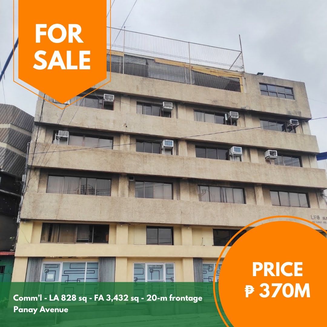 Panay Avenue commercial building (Category: Commercial) located in Quezon City. Submitted by jmpgutierrez (Listing ID 1464979100, Image 1). Description: For sale: Panay Avenue commercial building Brgy. South Triangle, Quezon City Lot area: 828.10 sqm Floor area: 3,431.52 sqm Commercial building Built 1987 4-storey plus roof deck 20.50-meter frontage 3-phase electricity Direct to seller Asking price: PHP 370,000,000 https://www.pgr.com.ph/commerci