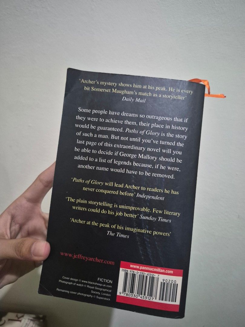 Paths of Glory by Jeffrey Archer (Category: Storybooks) located in Agdangan. Submitted by elyxcollection (Listing ID 1465043933, Image 2). Description: Selling my books at a lower price. Bought it from a book sale in Dubai. RSF: Decluttering.