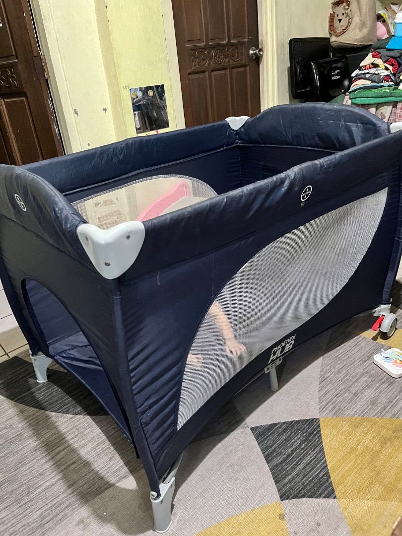 Phoenix Hub Baby Playpen Cot Navy Blue (Category: Cots & Cribs) located in Caloocan City. Submitted by safedolphin-a8cf (Listing ID 1465053237, Image 1). Description: - Brand: Phoenix Hub - Color: Navy Blue - Condition: Excellent / Well-maintained - All-around mesh siding for maximum breathability and ventilation - Multifunctional: Works as both a safe playpen and a comfortable cot - Complete inclusions: Collapsible frame, mattress base panels, a