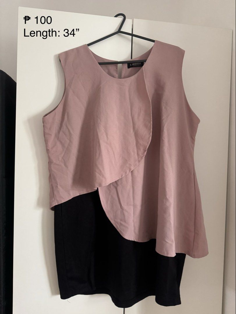 Pink and Black Layered Dress (Category: Dresses) located in Binan City. Submitted by izza1311 (Listing ID 1464978559, Image 1). Description: - Style: Two-tone dress with pink sleeveless overlay and black bottom - Design: Asymmetric curved hem and round neckline with small back button closure - Fit: Easy pull-on style - Length: 34 inches total length.