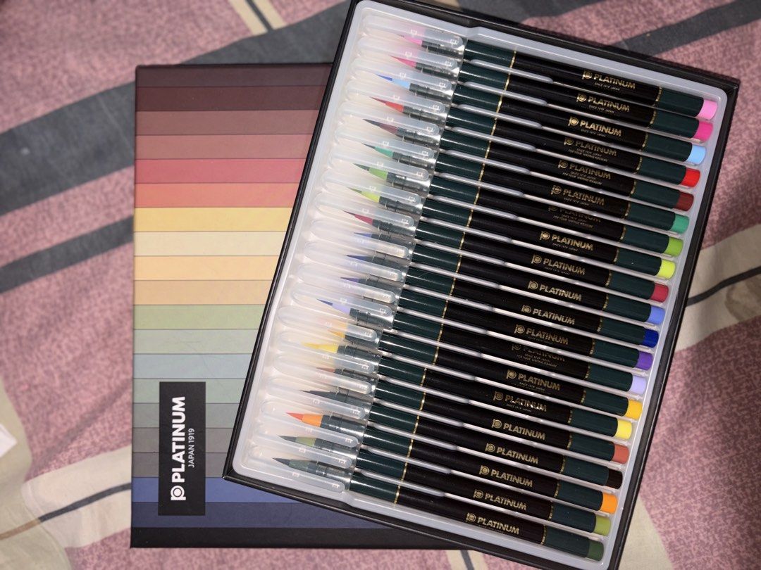 Platinum Brush Pen CF-88 Diversity 20 Colors (Category: Craft Supplies & Tools) located in Manila. Submitted by _8ljay (Listing ID 1465010330, Image 1). Description: • Slightly used, still in good condition • All colors included • With original case/packaging • Good for journaling, lettering, notes, and art.