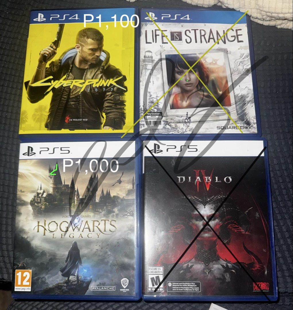 Ps4/ps5 games - Cyberpunk, Hogwarts Legacy (Category: PlayStation) located in Makati City. Submitted by everydayedz (Listing ID 1446153419, Image 1). Description: Ps4/ps5 games - Cyberpunk, Hogwarts Legacy For pricing please see photos. Lalamove J&t Taguig.