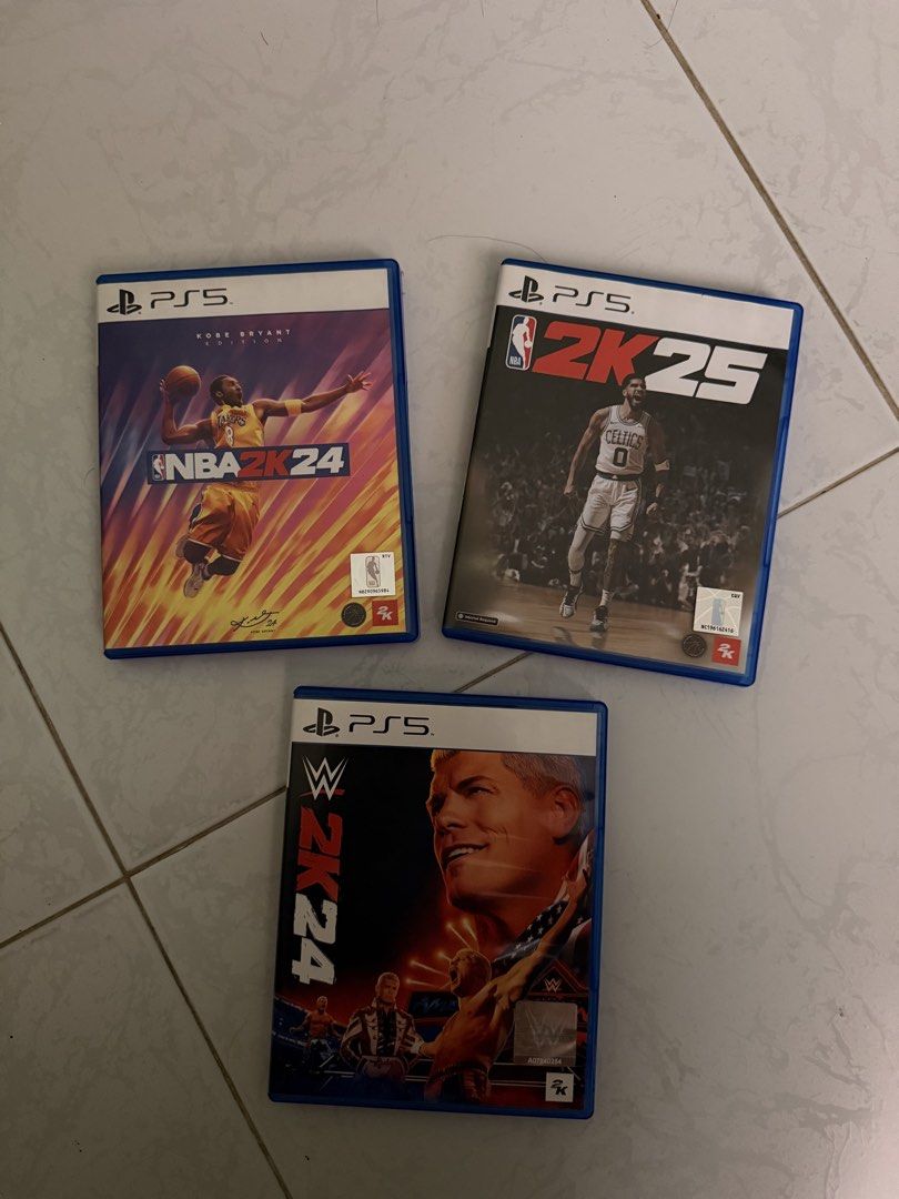 PS5 Games Bundle *NBA 2K24 *NBA 2K25 *WWE 2K24 (Category: PlayStation) located in Lucena. Submitted by lcndeclutter (Listing ID 1465040210, Image 2). Description: - Original PS5 games bundle: NBA 2K24 Kobe Bryant Edition, NBA 2K25, and WWE 2K24 - Condition: Like new, discs are clean and 100% scratch-free - Complete with original cases and all paper inserts (Pre-Order Bonus, Nightmare Family Pack) - Available as a set - PM me if interested!.