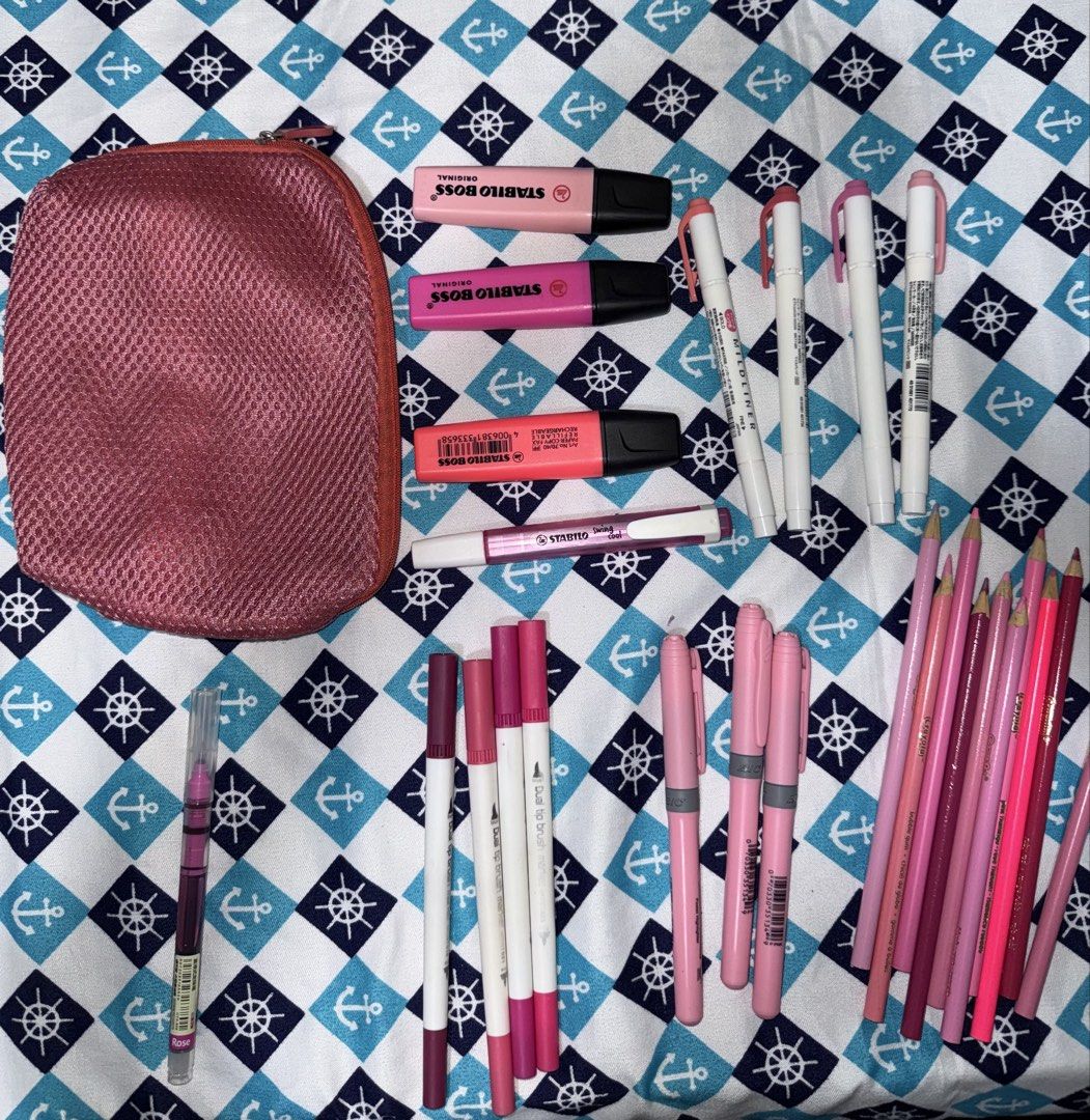 TAKE ALL Random Stationary (Category: Stationery & School Supplies) located in Manila. Submitted by decluttering_kemeru (Listing ID 1465043817, Image 3). Description: Pens, Highlighters, Colored Pencils for Journaling 💜💗💙🧡💛💚 .