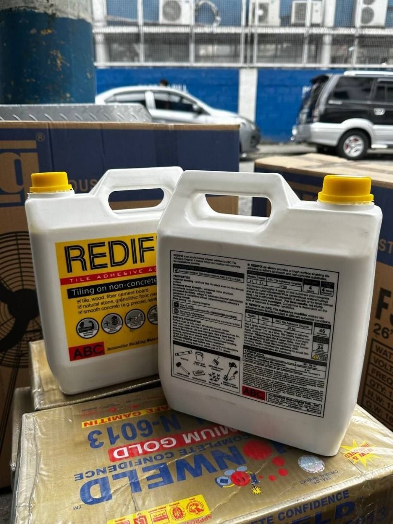 Redifix ABC Tiled Adhesive Additive Specs: 4L (Category: Other Home Furniture) located in Manila. Submitted by ramoseliza33488 (Listing ID 1465045804, Image 2). Description: .