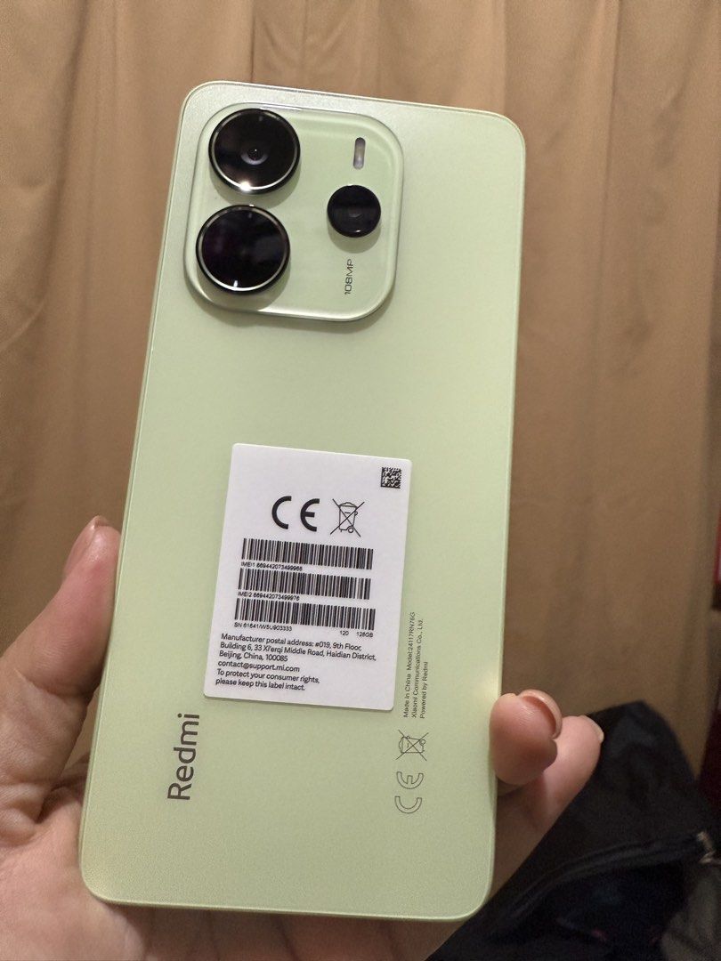 REDMI NOTE 14 BRAND NEW (Category: Xiaomi) located in Davao. Submitted by chikki925 (Listing ID 1465030873, Image 3). Description: - Model: Redmi Note 14 (Brand New) - Color: Lime Green - Storage: 8GB RAM / 128GB ROM - Camera: 108MP AI camera system - Battery: Massive 5500mAh battery with 33W turbo charging - Processor: MediaTek Helio G99-Ultra - Display: 120Hz eye-care display with Corning Gorilla Glass 5 - Security: Secure in-screen fingerprint