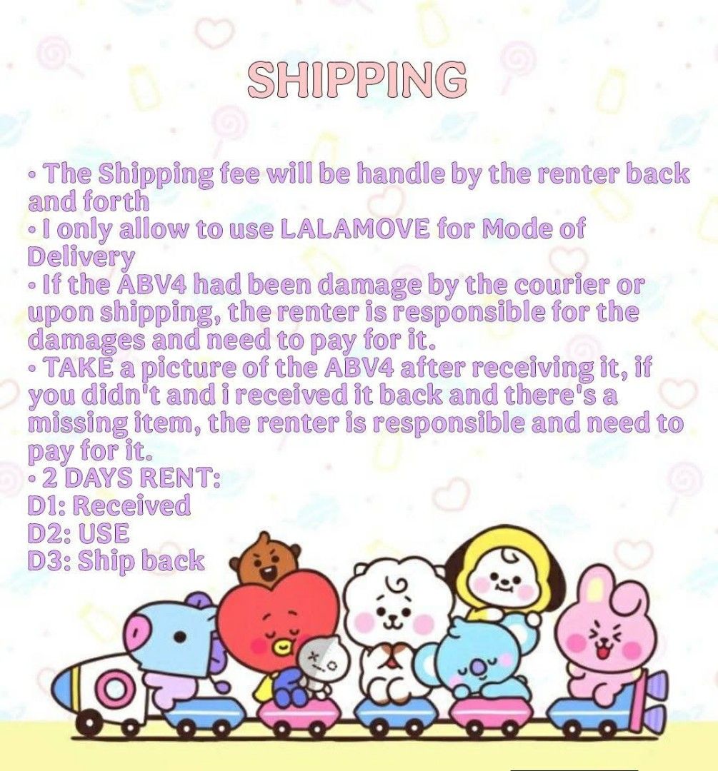 (RENTAL ONLY) BTS ABV 4 Lightstick (PLEASE READ THE DESCRIPTION FIRST) (Category: K-Wave Merchandise) located in Manila. Submitted by xixirie (Listing ID 1465027552, Image 3). Description: Hi ARMYs! if you don't have a lightstick yet, you can rent my ABV4 for live viewing or watching at home. Please take good care of it, I haven't used it outside, so treat it like your own. ദ്ദി(˵ •̀ ᴗ - ˵ ) I'm offering it for rent at the lowest possible price. 