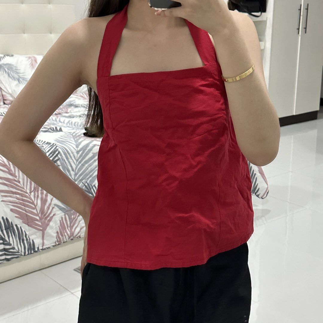 RED HALTER TOP (NEW) (Category: Sleeveless) located in Imus. Submitted by prelovedbyheaart (Listing ID 1465134286, Image 1). Description: • decluttering • washed but not used • all photos are mine • 1-day Reservation Only • No Refund/ No return • j&t, lbc, or lalamove courier only • gcash or bank transfer only.