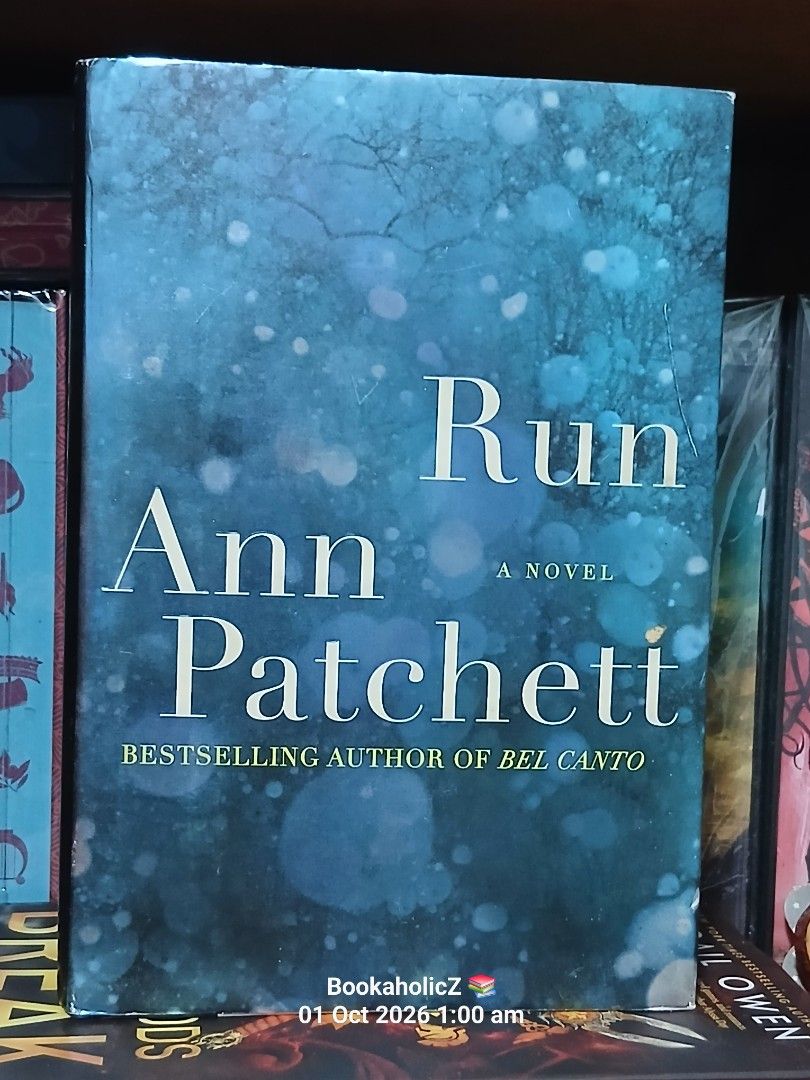 Run by Ann Patchett Novel (Category: Storybooks) located in Antipolo. Submitted by bookaholicz_dettori (Listing ID 1465137173, Image 1). Description: Hardcover novel titled Run by bestselling author Ann Patchett. Dark blue abstract cover design. Spine clearly shows title and author names. Pages show some tanning and spotting along the edges from age. Clean text block overall. MOP: •Gcash/Bank transfer •No SCO / No COD •Payment first •PM for queri