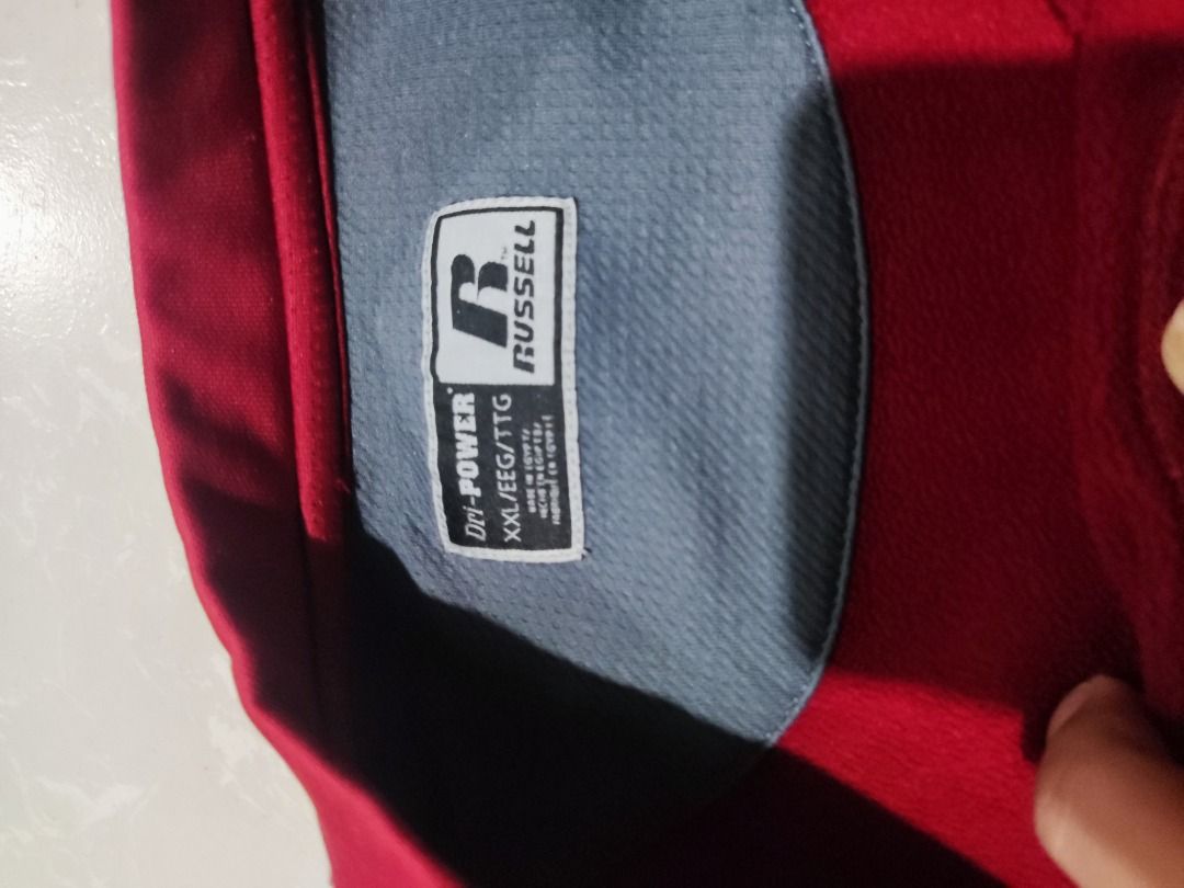Russell Athletic Dri-Power Red Sweatshirt (Category: Coats, Jackets and Outerwear) located in Rizal. Submitted by skilidilidu (Listing ID 1465085830, Image 3). Description: - Brand: Russell Athletic - Size: XXL - Color: Rich red with grey interior contrast lining - Material: Dri-Power moisture-wicking technology fabric - Design: Crew neckline, long sleeves with ribbed cuffs and hem - Condition/Use: Great casual layering piece for workouts or ever