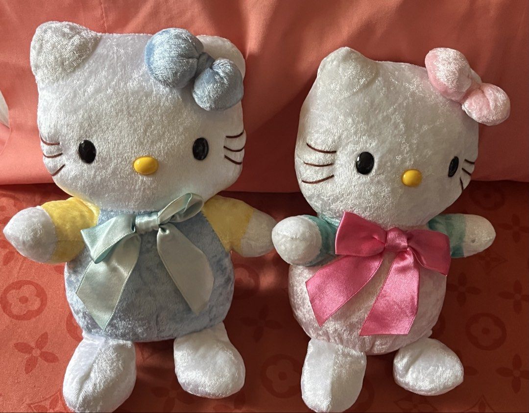 Sanrio 2000 hello kitty pink and blue plush (set) (Category: Plushies & Soft Toys) located in Paranaque City. Submitted by bonsaiart (Listing ID 1465046129, Image 1). Description: Pre owned Good condition Selling as set 3500+sf Payment via gcash or paymaya Shipping via j&t.