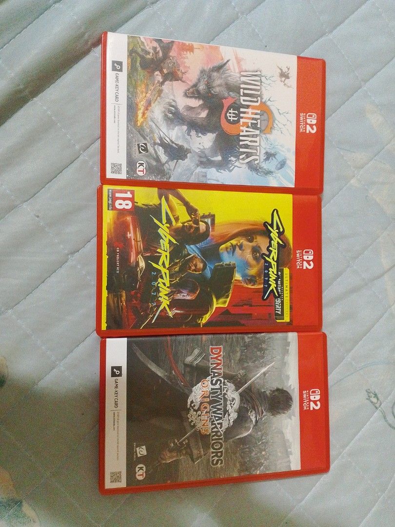Selling Nintendo switch 2 titles (Category: Nintendo) located in Caloocan City. Submitted by Masanori.N (Listing ID 1465072793, Image 1). Description: - 3-in-1 Nintendo Switch game bundle - Includes Wild Hearts, Cyberpunk 2077 Ultimate Edition, and Dynasty Warriors Origins - All cases are clean and 100% intact - Standard red game case format - Perfect for action and RPG fans - RFS: Finished playing stand alone prices for titles: cyberpunk 2077 -2