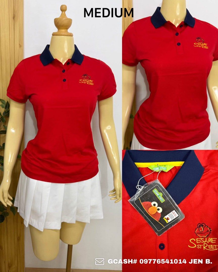 Sesame Street Red Polo Shirt Medium (Category: Tshirts & Polo Shirts ) located in Tagum. Submitted by bernardino49694 (Listing ID 1465010389, Image 1). Description: - Brand: Sesame Street - Condition: Brand new with original tags (never worn) - Size: Medium - Color: Bright red with contrast blue collar and button placket - Details: Embroidered Elmo graphic on the chest - Material: Comfortable cotton fabric.