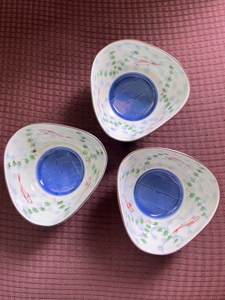 Set of 3 Triangular Ceramic Bowls Fish Pattern (Category: Dinnerware & Cutlery) located in Rizal. Submitted by ayathrifts (Listing ID 1465005579, Image 2). Description: feel free to msg me for inquiries! :).