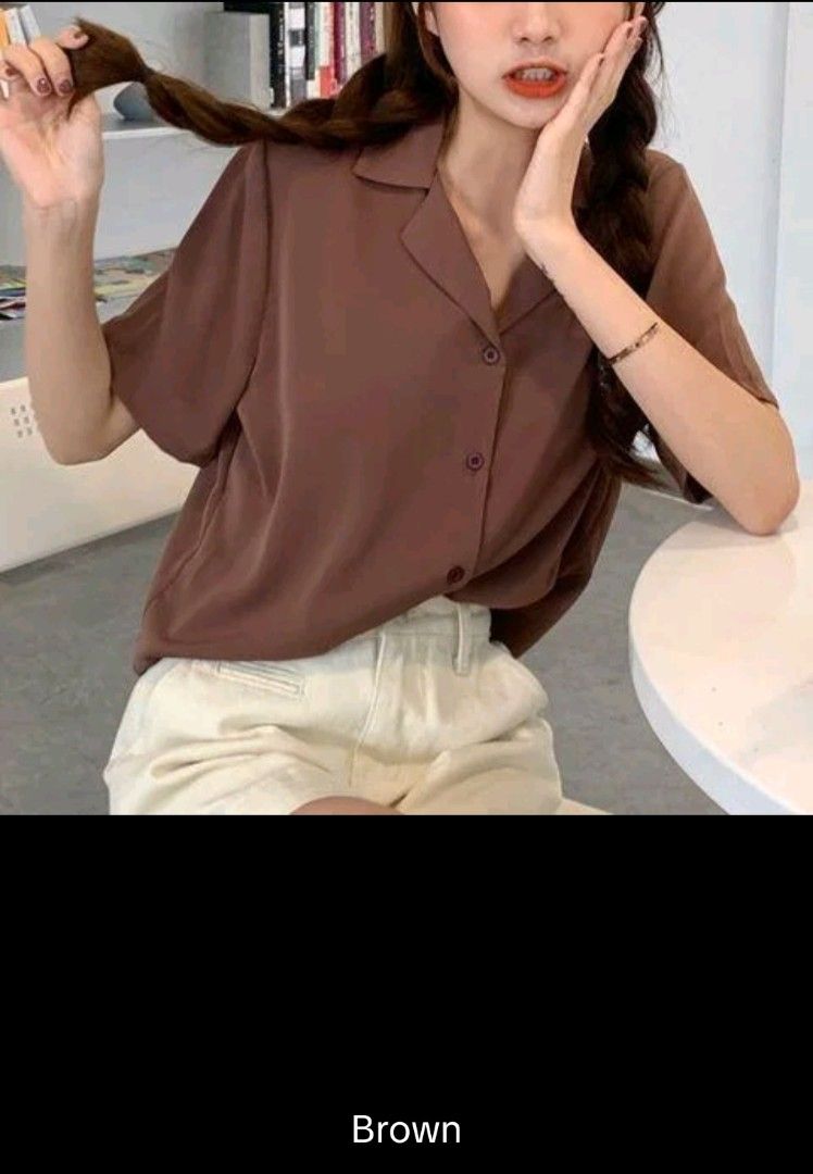 Short Sleeve Lapel Button Down Blouse Dark Green Brown Size 4XL (Category: Blouses) located in Quezon City. Submitted by cataleya0723 (Listing ID 1464982020, Image 3). Description: - Style: Short sleeve button-down blouse with lapel collar - Size: 4XL (Relaxed fit with a nice drape) - Colors: Dark Green and Brown available - Material: Soft, comfortable fabric - Condition: Brand new with tags, individually packaged in plastic - Perfect for casual 