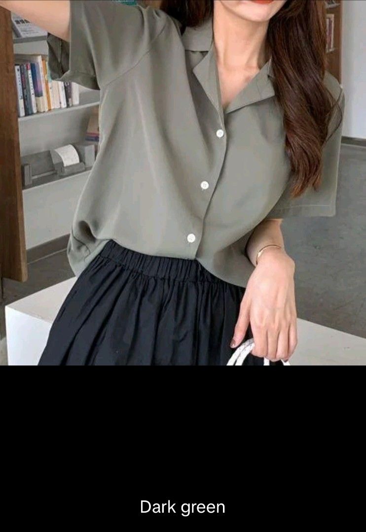 Short Sleeve Lapel Button Down Blouse Dark Green Brown Size 4XL (Category: Blouses) located in Quezon City. Submitted by cataleya0723 (Listing ID 1464982020, Image 2). Description: - Style: Short sleeve button-down blouse with lapel collar - Size: 4XL (Relaxed fit with a nice drape) - Colors: Dark Green and Brown available - Material: Soft, comfortable fabric - Condition: Brand new with tags, individually packaged in plastic - Perfect for casual 