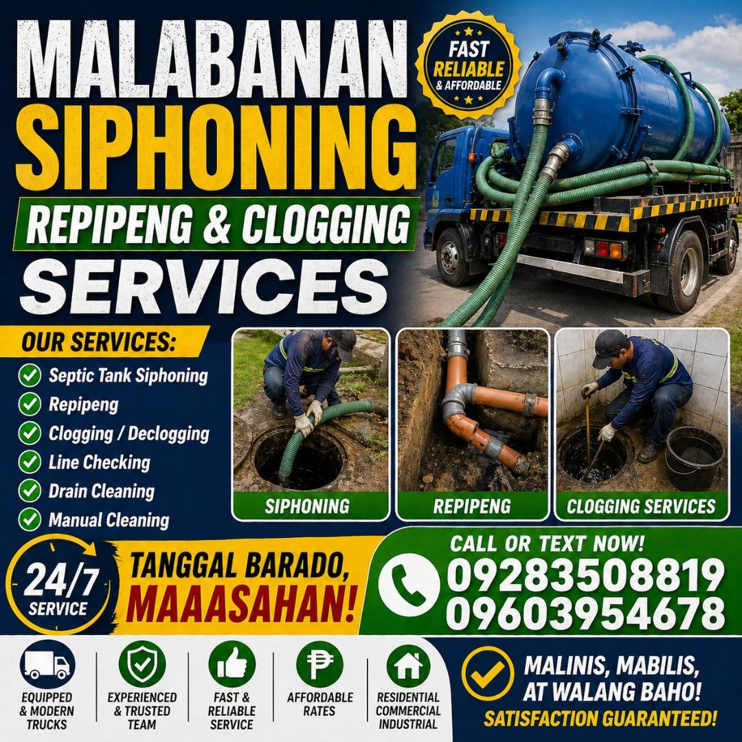 SIPHONING & DECLOGGING SERVICES (Category: Plumbing Services) located in Manila. Submitted by plumbing.b50b66 (Listing ID 1465078624, Image 1). Description: Trusted services. Siphoning of septic tank & general cleaning. Expert declogging all pipeline problems Cleaning drainage system all pipeline problems Look Mr Robles. 09283508819 09603954678.