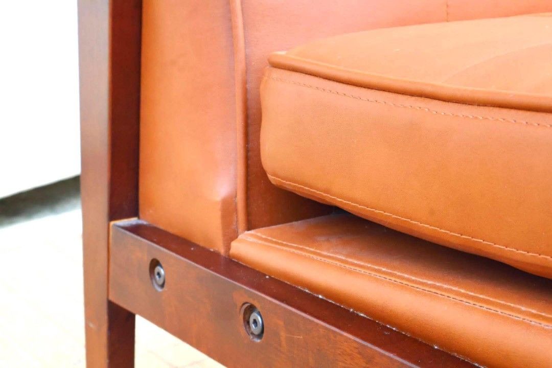 Sofa (Category: Sofas) located in Meycauayan. Submitted by marygracecasimiro (Listing ID 1465035875, Image 3). Description: JAPAN SURPLUS FURNITURE 2 SEATERS SOFA IN LEATHER CUSHION SOLID WOOD FRAME Size 44.5L x 27W x 14.5SH x 31H in inches (AS-IS ITEM) *Minimal Scratch Only IN GOOD CONDITION💚.