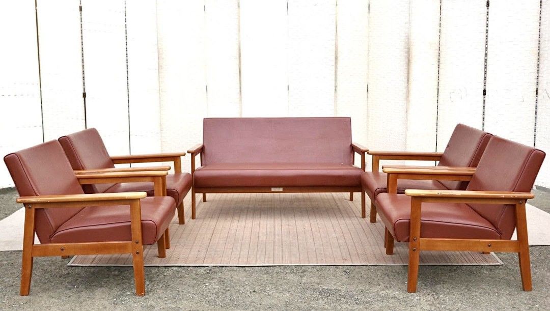 Sofaset (Category: Sofas) located in Meycauayan. Submitted by marygracecasimiro (Listing ID 1465039631, Image 3). Description: JAPAN SURPLUS FURNITURE "KOKUYO" LEATHER SOFA SET WITH 4PCS SINGLE SOFA CHAIR IN LEATHER CUSHION SOLID WOOD FRAME Size 51.5L x 25W x 15.5SH x 27H in inches 22L x 25W x 15.5SH x 27H in inches (AS-IS ITEM) *Minimal Scratch Only IN GOOD CONDITION♥️💚.