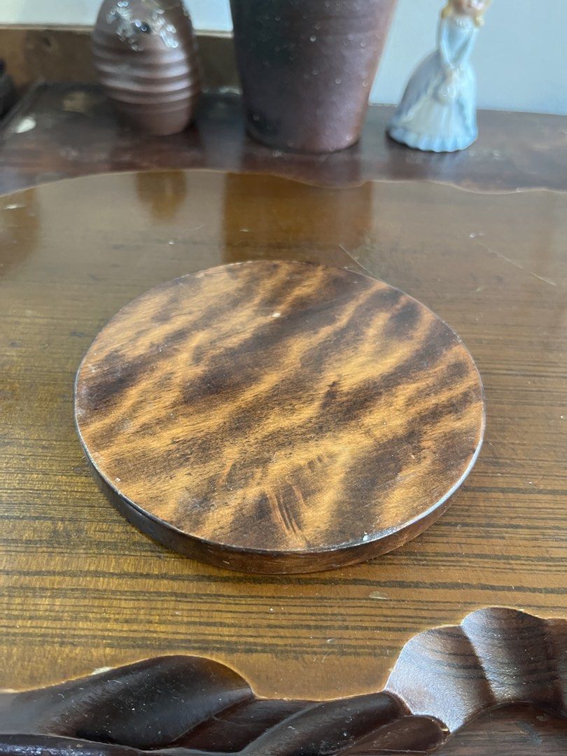 Solid wood Vintage Hand-Painted Floral Coaster Trivet (Category: Wall Decor) located in Taguig. Submitted by minmin_parker (Listing ID 1465053156, Image 3). Description: - Hand-painted floral design: Beautiful yellow flowers and green leaves with a rich wood grain finish - Dimensions: Measures approximately 12 cm across, ideal for mugs, small teapots, or mini vases - Sturdy build: Crafted with a solid wood base for long-lasting durability - Condi