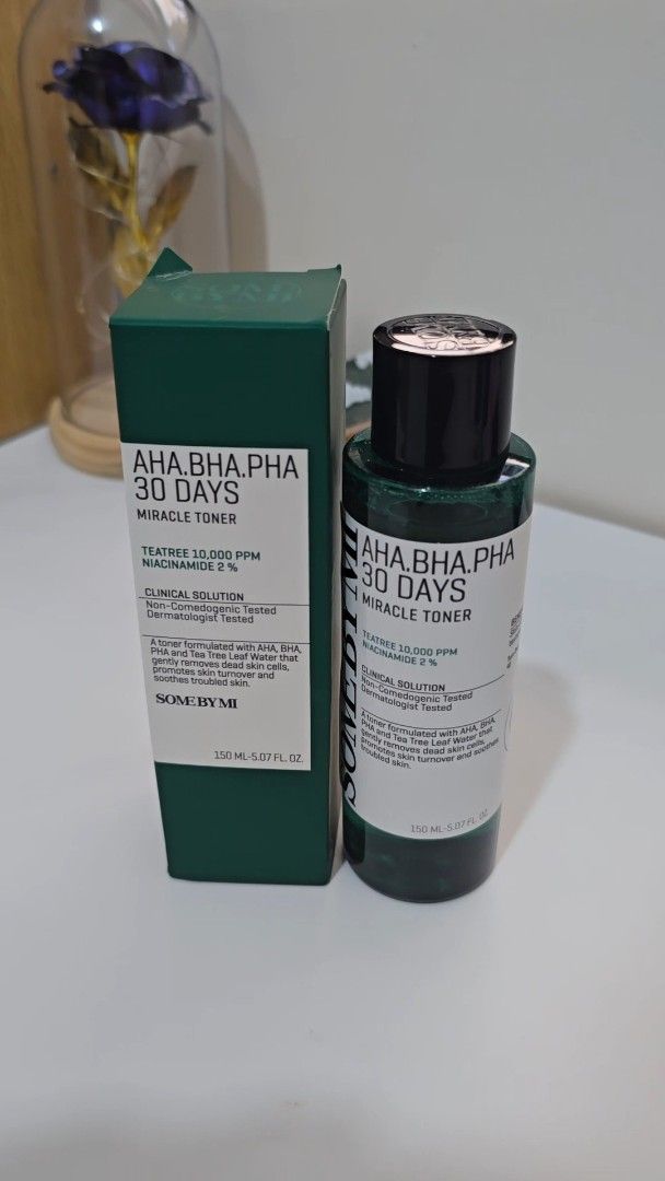 SOME BY MI aha.bha.pha 30 Days Miracle Toner (Category: Face Care) located in Manila. Submitted by justliber27074 (Listing ID 1464970649, Image 1). Description: - Authentic Some By Mi Miracle Toner, 150ml - Brand new and unopened with box flap still intact - Formulated with AHA, BHA, PHA, and tea tree leaf water - Effectively clears dead skin cells and unclogs pores - Soothes troubled, acne-prone, and sensitive skin - Trusted Carousell seller, me