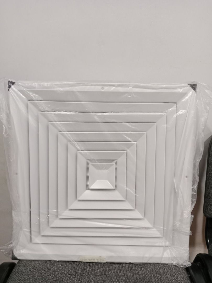 Square Ceiling Diffuser Vent Cover (Category: Bathroom & Kitchen Fixtures) located in Manila. Submitted by cyrenejoye (Listing ID 1464973861, Image 1). Description: - Type: White square ceiling diffuser - Design: Multi-tier louver for even airflow distribution - Condition: Brand new, still in original plastic wrap, zero scratches or dents - Compatibility: Standard size for home and office drop ceilings - Ready for pick-up or shipping!.