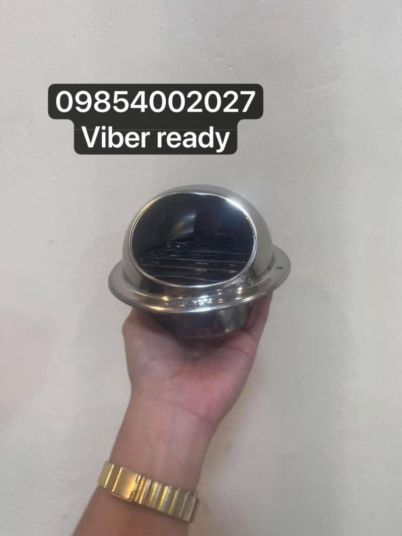 Stainless Steel Wall Vent Cap Hood (Category: Bathroom & Kitchen Fixtures) located in Caloocan City. Submitted by _jane25 (Listing ID 1465007888, Image 2). Description: - Material: Durable stainless steel built for exterior use - Features: Built-in gravity louvers and dome cover - Protection: Effectively keeps rain, wind, and debris out of exhaust ducts - Compatibility: Standard round duct connection at the back - Inquiry: Message us for details 