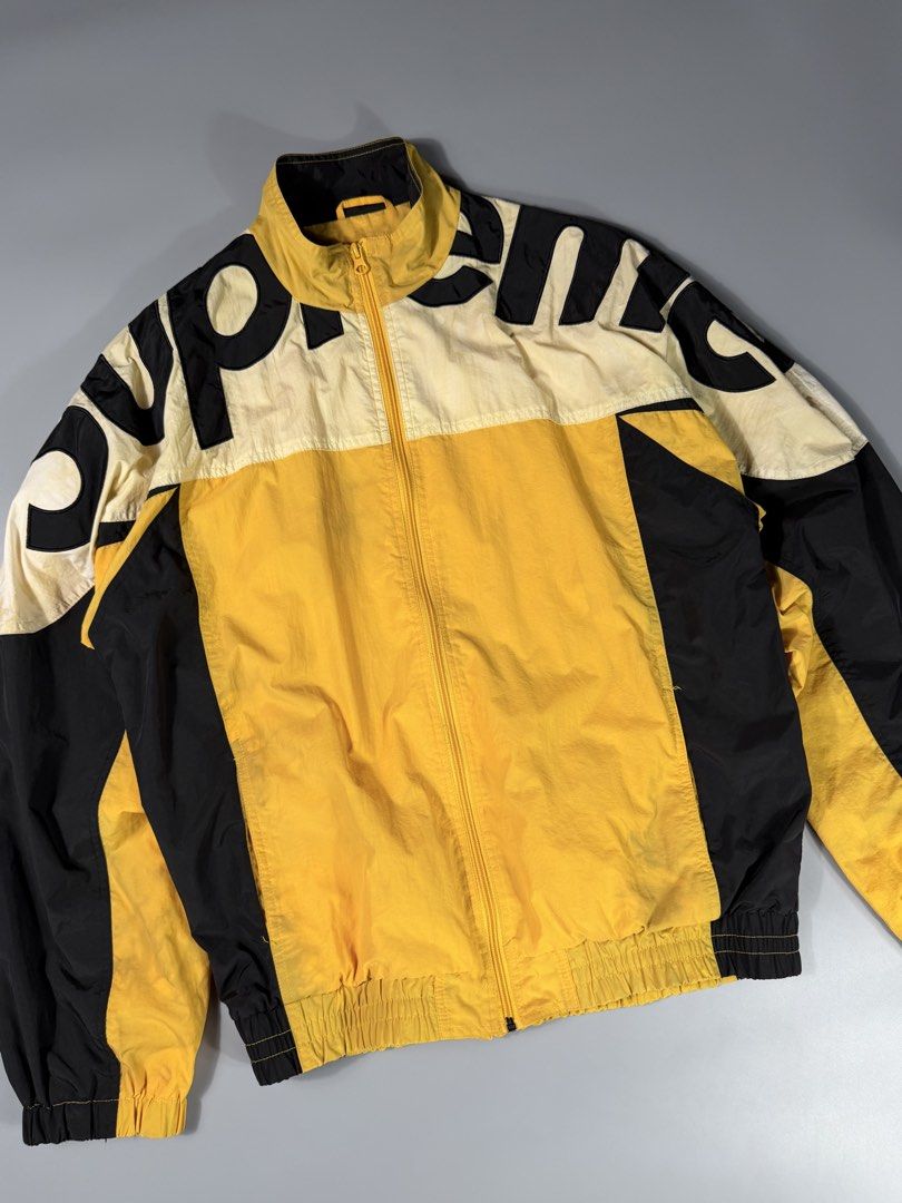 Supreme Big Logo Spell Out Embroid Windbreaker Jacket (Category: Coats, Jackets and Outerwear) located in Manila. Submitted by whowearsstreetwear (Listing ID 1465132017, Image 2). Description: Supreme Big Logo Spell Out Embroid Windbreaker Jacket - Size: XL on tag fits Large (measurements in inches) W - 24 L - 28 Condition: Very Good Flaw/s: stain, discoloration + shipping fee Location: Manila (Near UST).