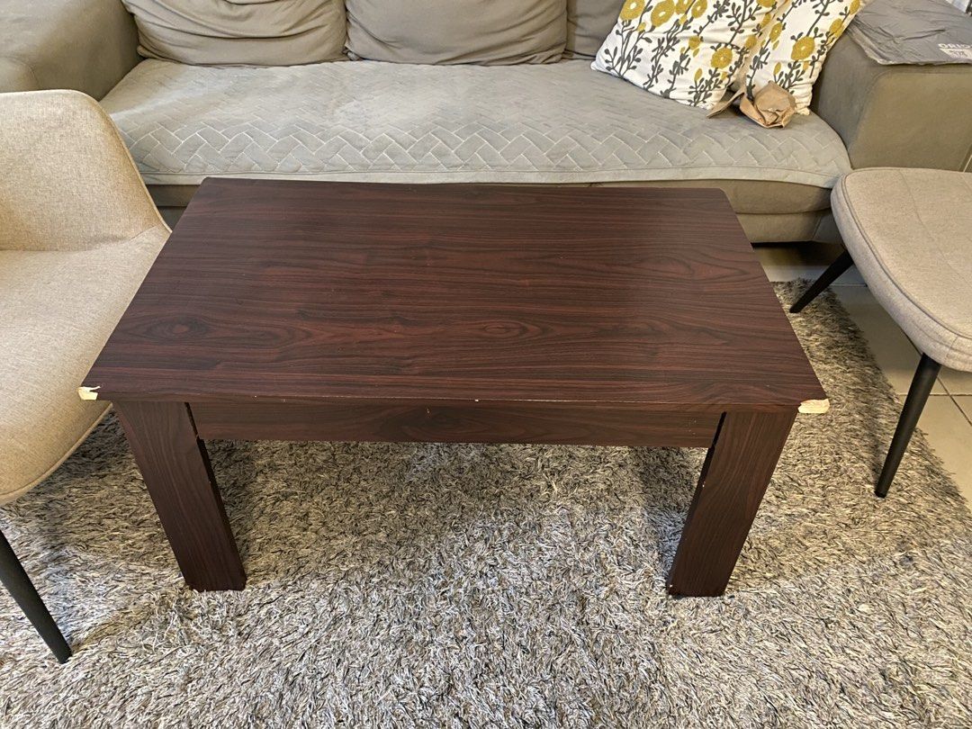 TAKE ALL - Dinner Table, Center Table, Study Table (Category: Tables & Sets) located in Marikina City. Submitted by wardrobemadness_ (Listing ID 1465093022, Image 2). Description: TAKE ALL DINNER TABLE - Tempered Glass - 4 seater CENTER TABLE - wood - with flaws at the corner STUDY TABLE - wood & metal .