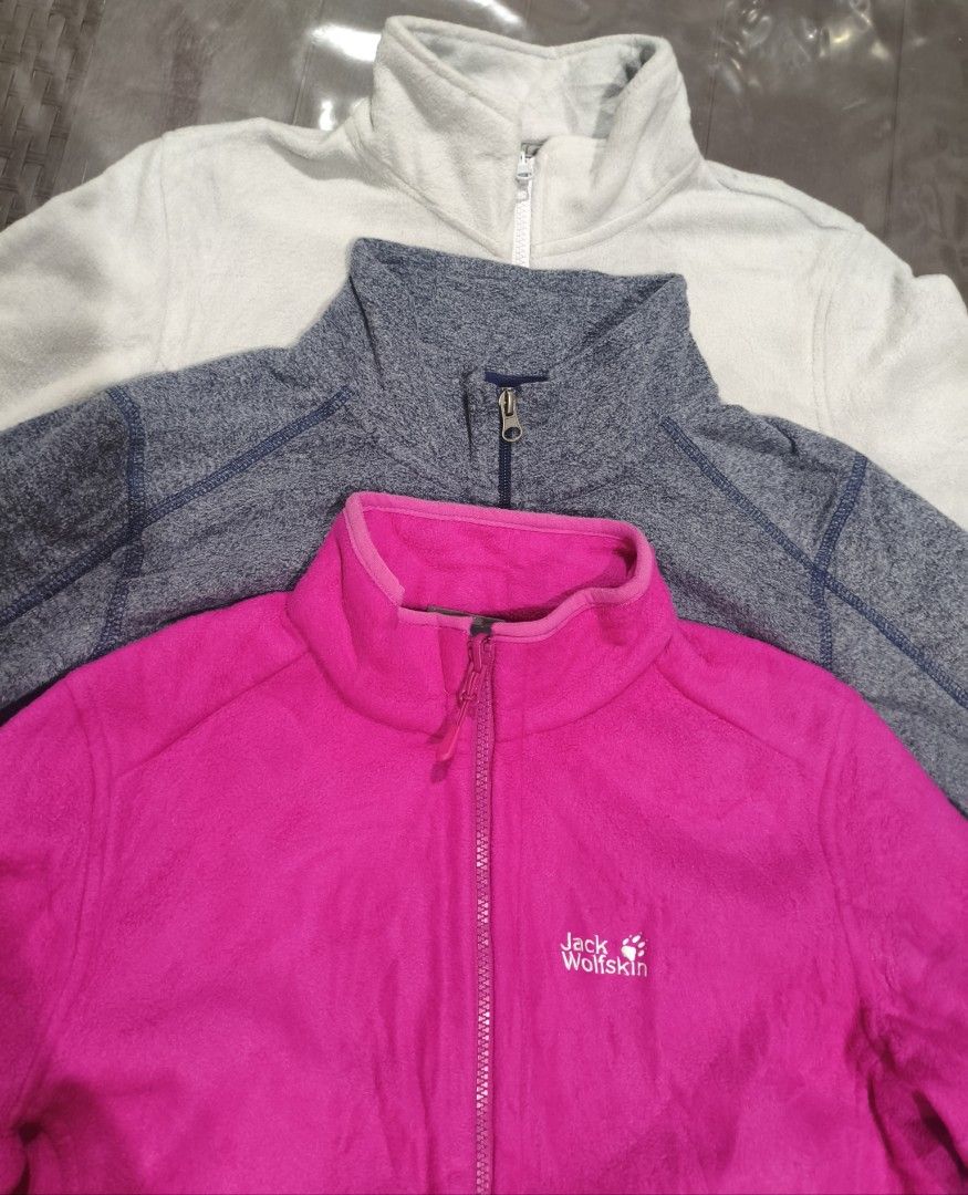 Take all Fleece Jacket ‼️‼️ (Category: Coats, Jackets and Outerwear) located in Baguio. Submitted by zayneshop (Listing ID 1465052972, Image 1). Description: - Set of 3 cozy zip-up fleece jackets - Includes: Pink Jack Wolfskin, Heather Blue, and Cream Camel (with embroidered logo) - Features warm high-neck collars and full front zippers - Soft and comfortable material, perfect for layering or outdoor activities - Excellent value bundle for cold w