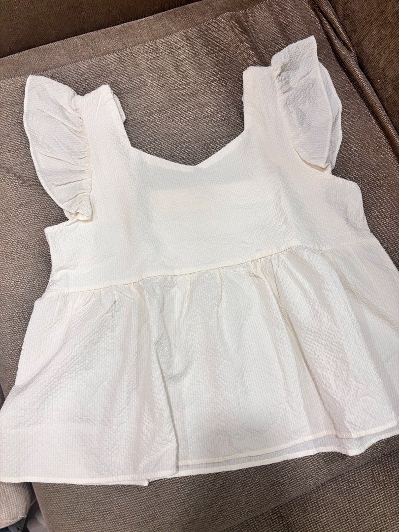 THAI | Light Yellow Flutter-Sleeve Peplum Top (Category: Blouses) located in Manila. Submitted by lovedbyons (Listing ID 1465042324, Image 1). Description: .