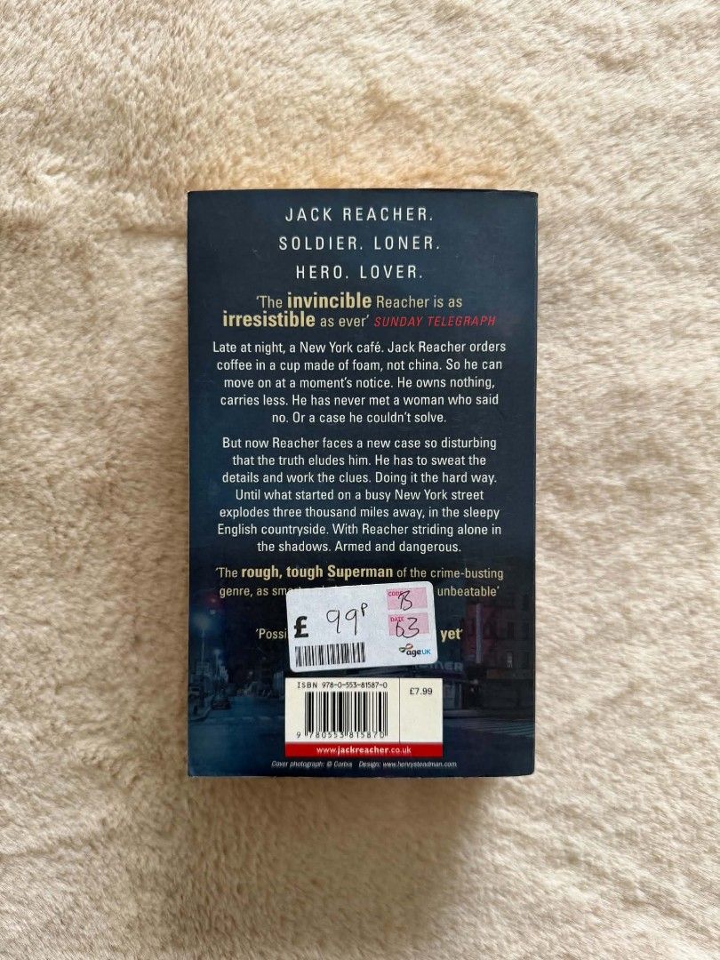 The Hard Way - Lee Child (Category: Storybooks) located in Santiago. Submitted by bookworm_club (Listing ID 1465043112, Image 3). Description: 📚no cancellation, return or exchange. 📚secondhand books. some books are in good condition while some has minimal flaws (foxing, creases, dog-eared pages, etc.) 📚reasonable haggling is allowed. 💰MOP: For same day pickup - CASH & BANK TRANSFER For shipping or scheduled pickup - BANK TRANSFER 🚚MOD: •Stor