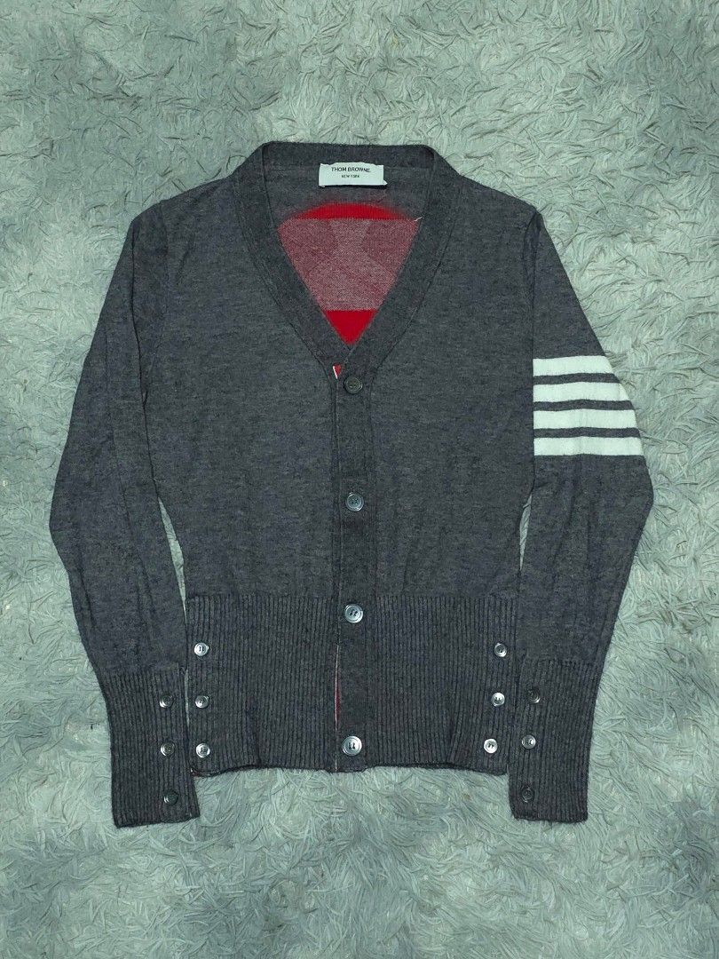 Thom Browne Knitted Cardigan (Category: Coats, Jackets and Outerwear) located in Abulug. Submitted by humanwhosellthings (Listing ID 1464972083, Image 1). Description: THOM BROWNÈ Womens Cardigan ✅️Size: Small ✅️Dimes: 17.5W x 22L ✅Condition: Excellent ✅Issue: None ✅Color Rate: 9.8/10.