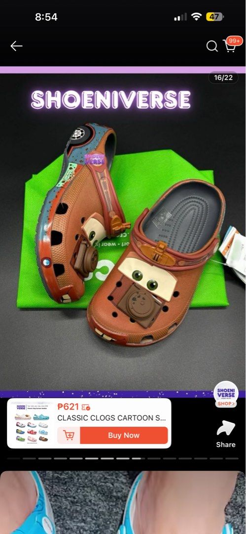 TOW MATER CLOGS (Category: Slippers and slides) located in Bulacan. Submitted by ressemar (Listing ID 1465086605, Image 1). Description: Never been used. Bought for 899 at orange app on Shoeniverse PH. Got the wrong size for our baby. This is size M5/W7.