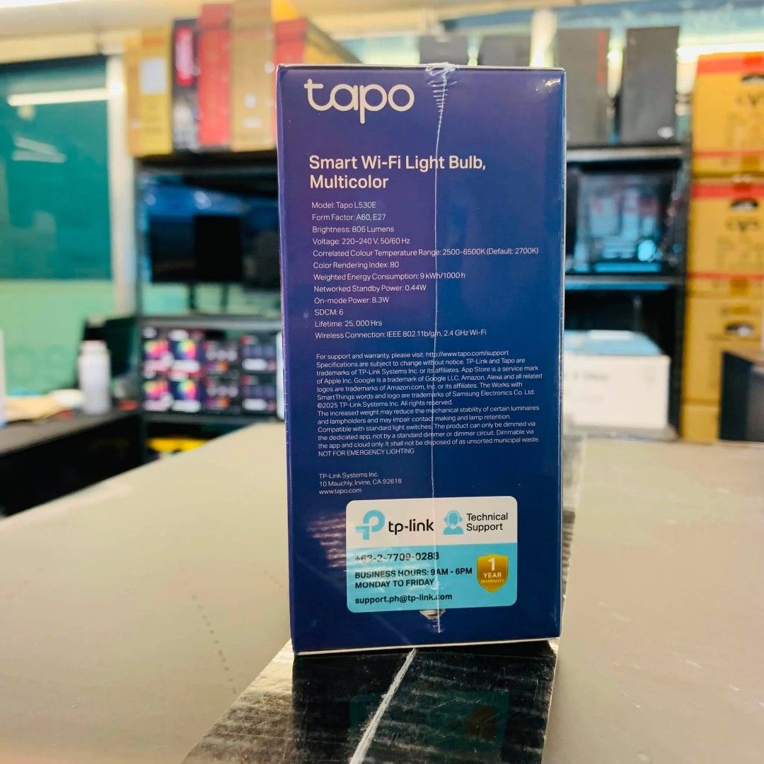 Tp-Link Tapo L530E Smart Wi-Fi Multicolor Dimmable Light Bulb (Category: Lighting) located in Pasay City. Submitted by gogadgetswithjaja (Listing ID 1465037508, Image 3). Description: Tp-Link Tapo L530E Smart Wi-Fi Multicolor Dimmable Light Bulb 🔎Please visit brands official website for more details of products specs and features. ❗️Prices are subject to change without prior notice. ✅️Actual picture posted ✅️Brand new & sealed with 1 year warran