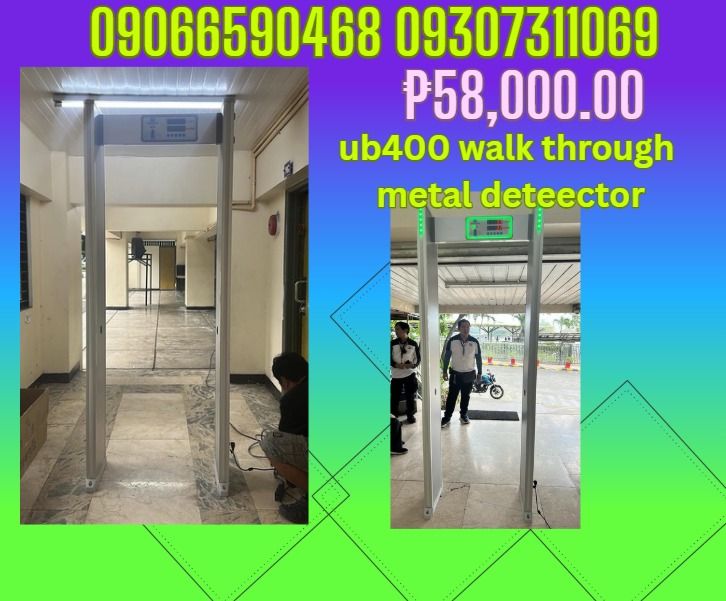UB400 walk through metal detector (Category: Looking For) located in Caloocan City. Submitted by topherchri03260 (Listing ID 1464981804, Image 1). Description: 1. 6 detecting zones 2. Sensitivity :2000 levels 3.calibration : Automatic when power on 4. Control Panel: Digital LED Display 5. Access Control : Button Panel 3. Alarm Indicator: LED lamp light and sound 4. People and alarm count display on LED screen 5. Traffic Indicator (Green light - W